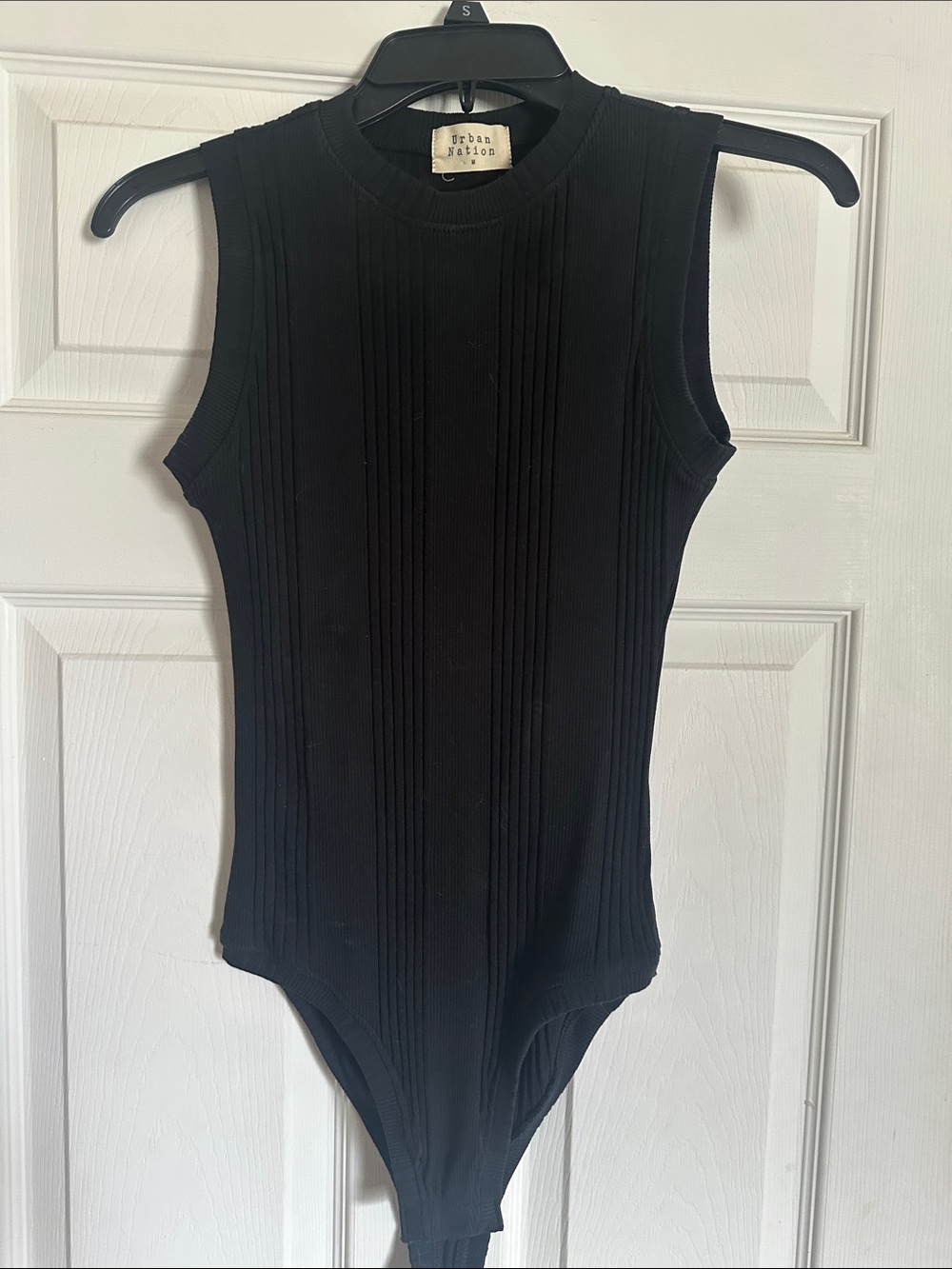 Black Ribbed Sleeveless Bodysuit
